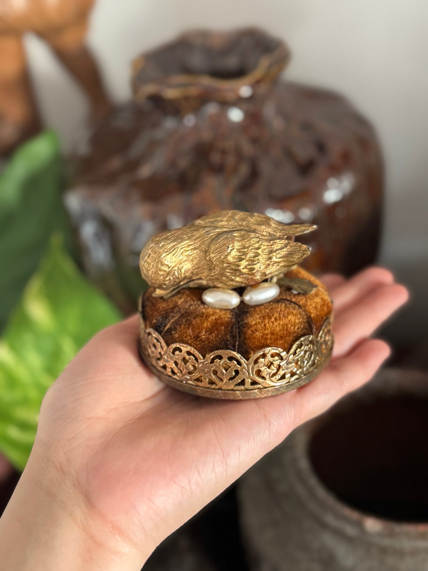 Bird on Nest Vintage Pin Cushion (Brass)