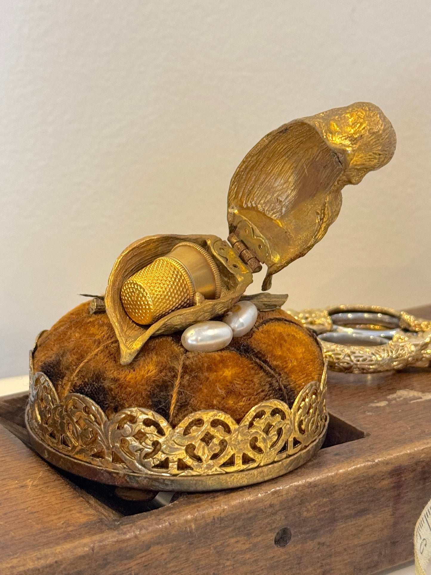 Bird on Nest Vintage Pin Cushion (Brass)
