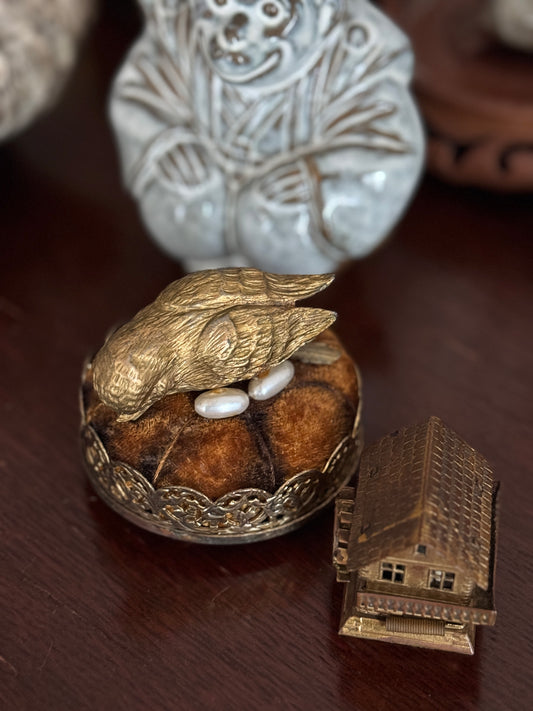 Bird on Nest Vintage Pin Cushion (Brass)