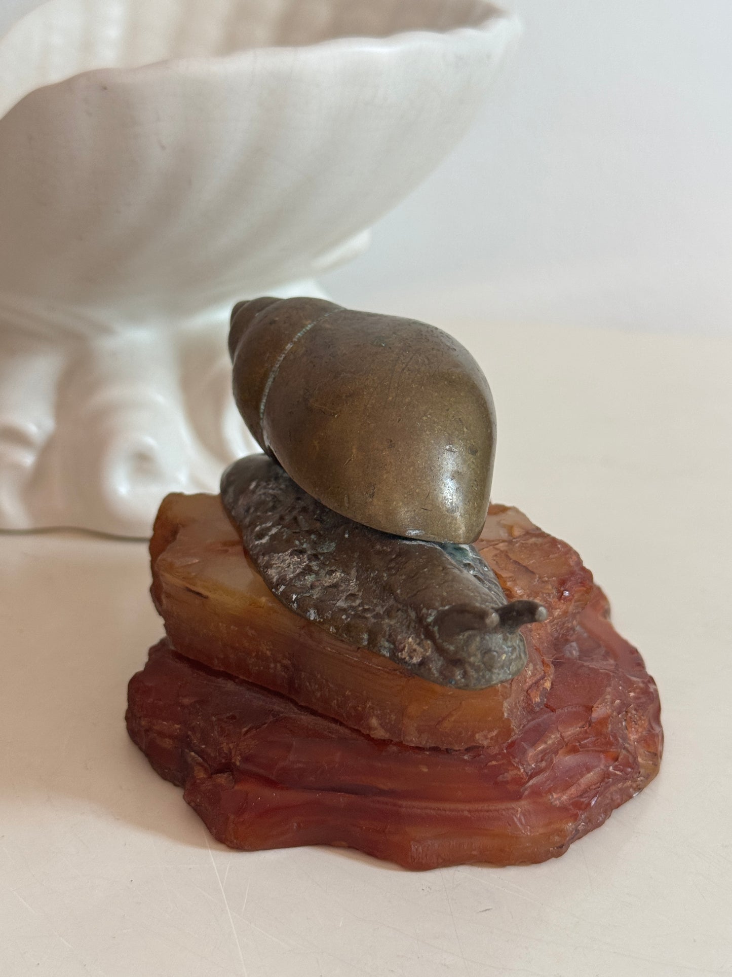 Brass Snail with Carnelian Base