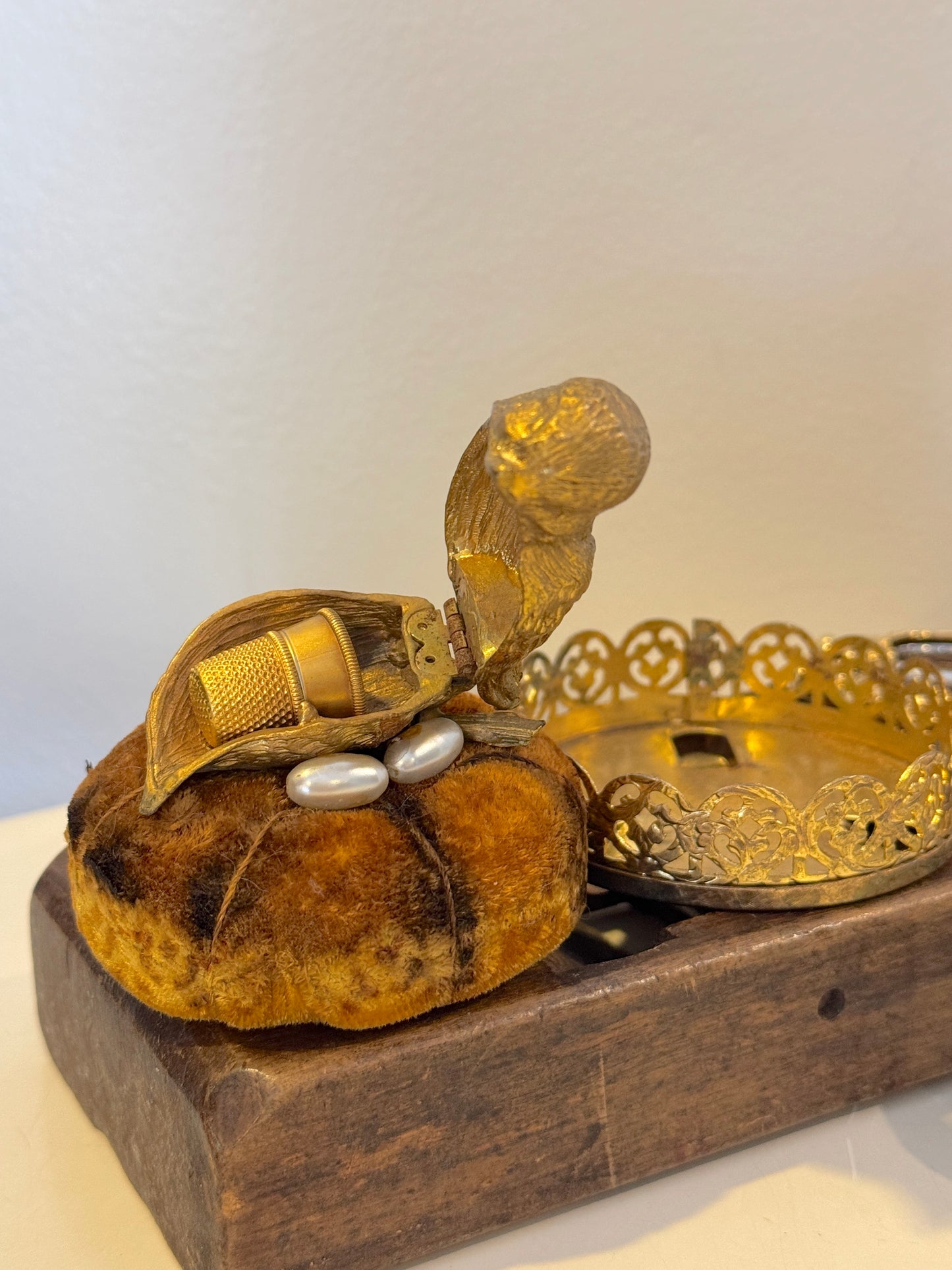 Bird on Nest Vintage Pin Cushion (Brass)