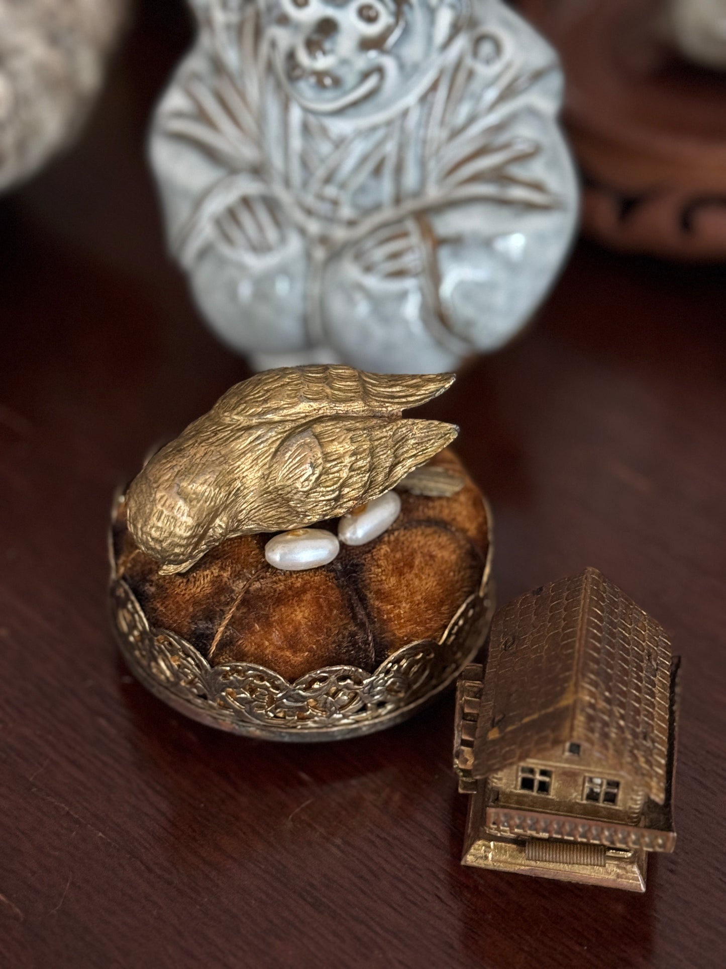 Bird on Nest Vintage Pin Cushion (Brass)