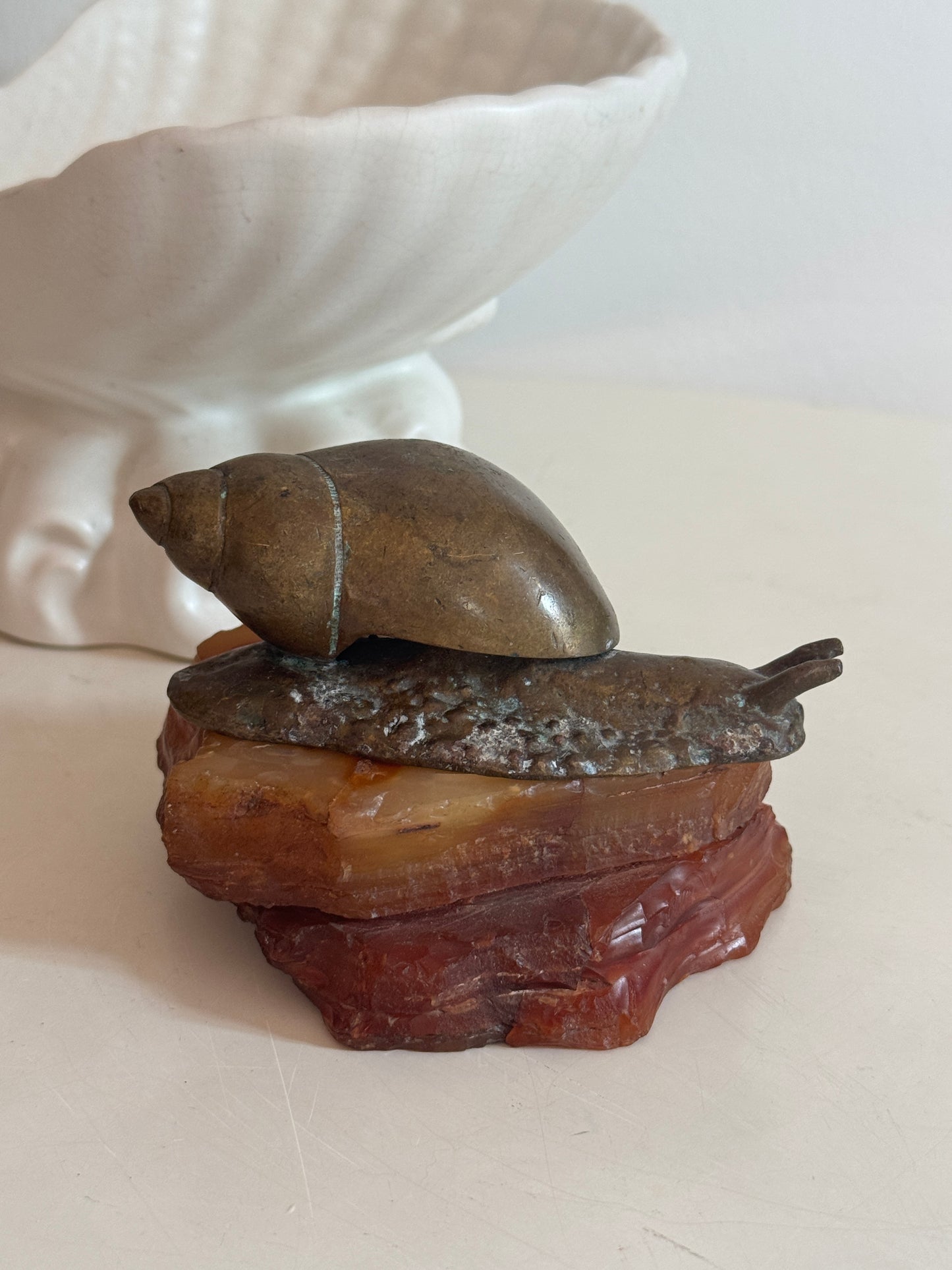 Brass Snail with Carnelian Base